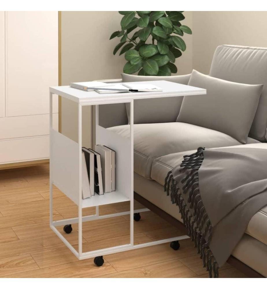 Beistelltisch mit Rollen Weiss 55x36x63,5 cm Holzwerkstoff