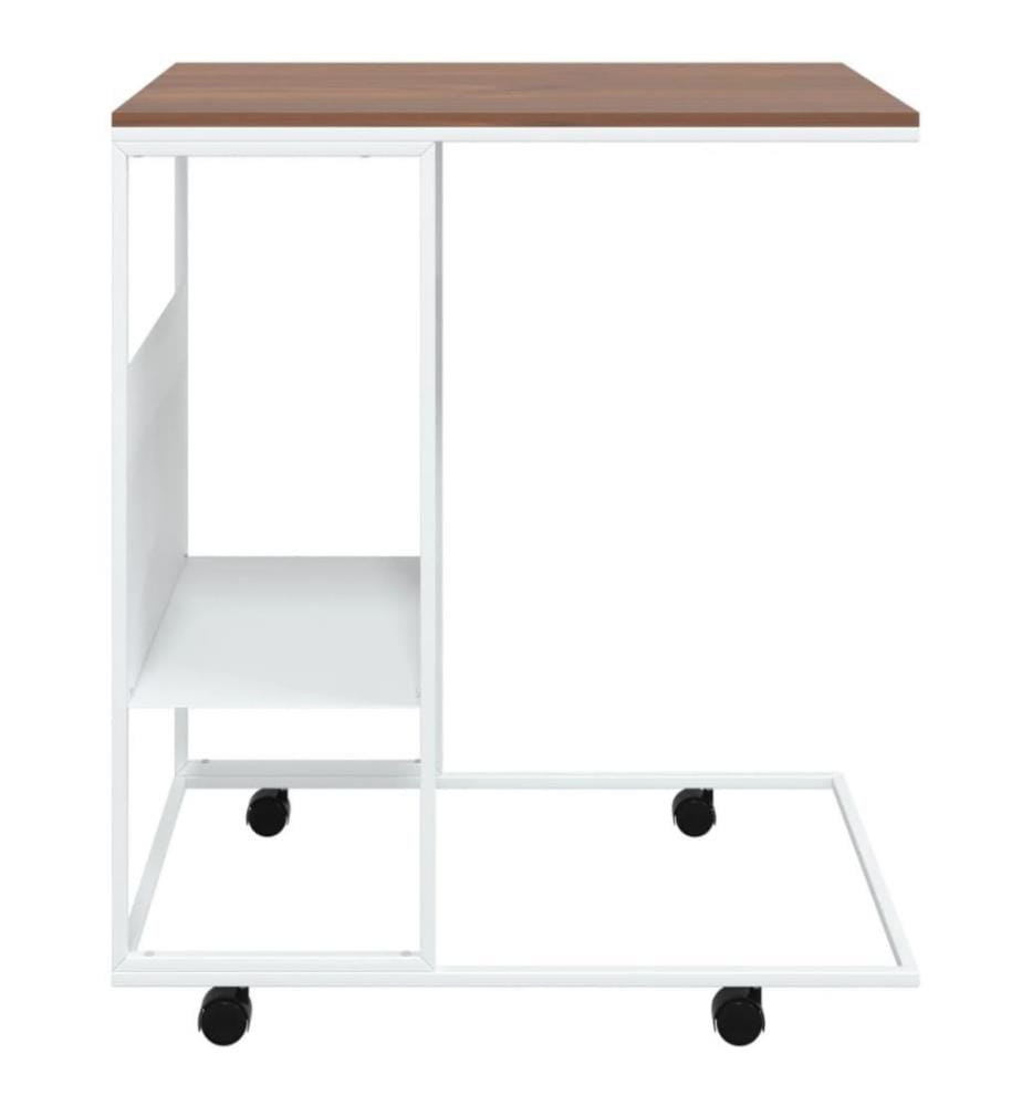 Table d'appoint et roues Blanc 55x36x63,5 cm Bois d'ingénierie