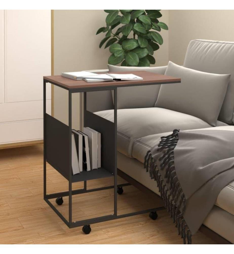 Beistelltisch mit Rollen Schwarz 55x36x63,5 cm Holzwerkstoff