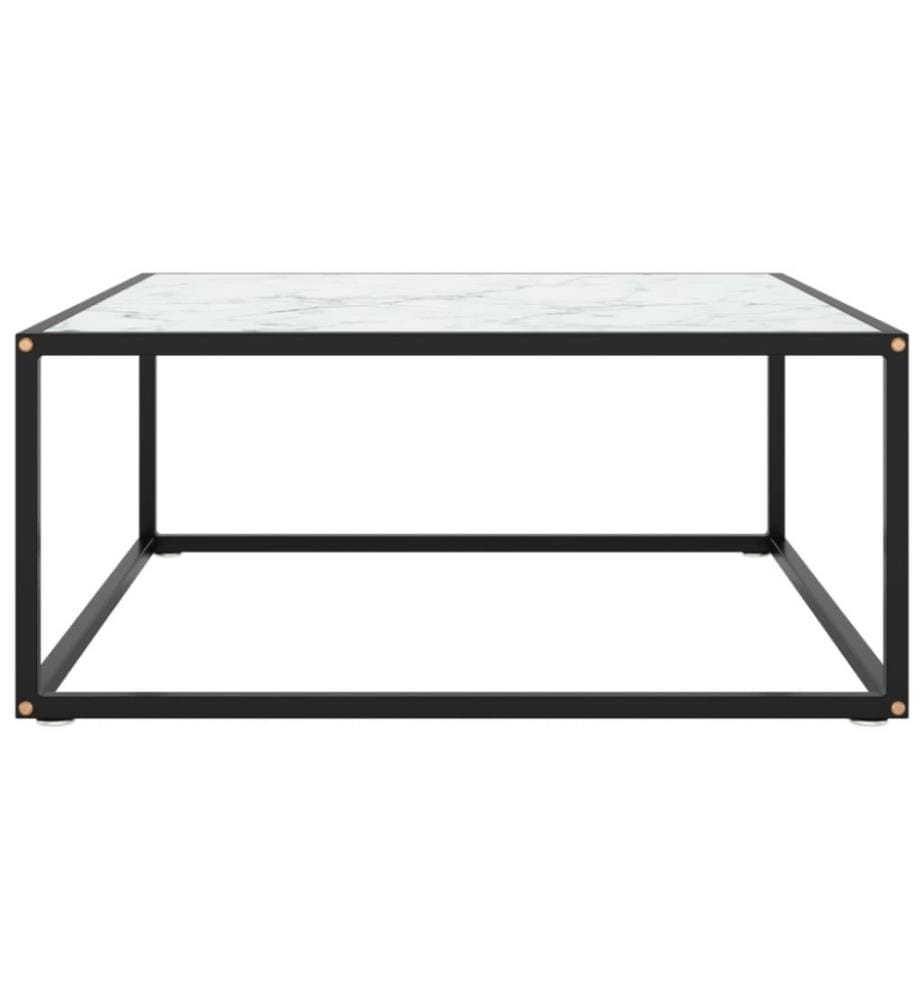 Table basse Noir avec verre marbre blanc 80x80x35 cm