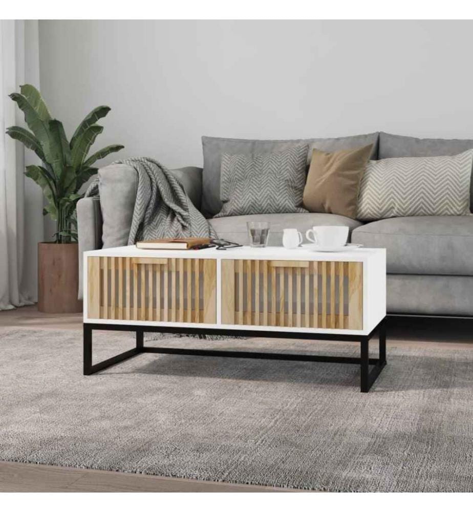 Couchtisch Weiss 80x40x35 cm Holzwerkstoff und Eisen