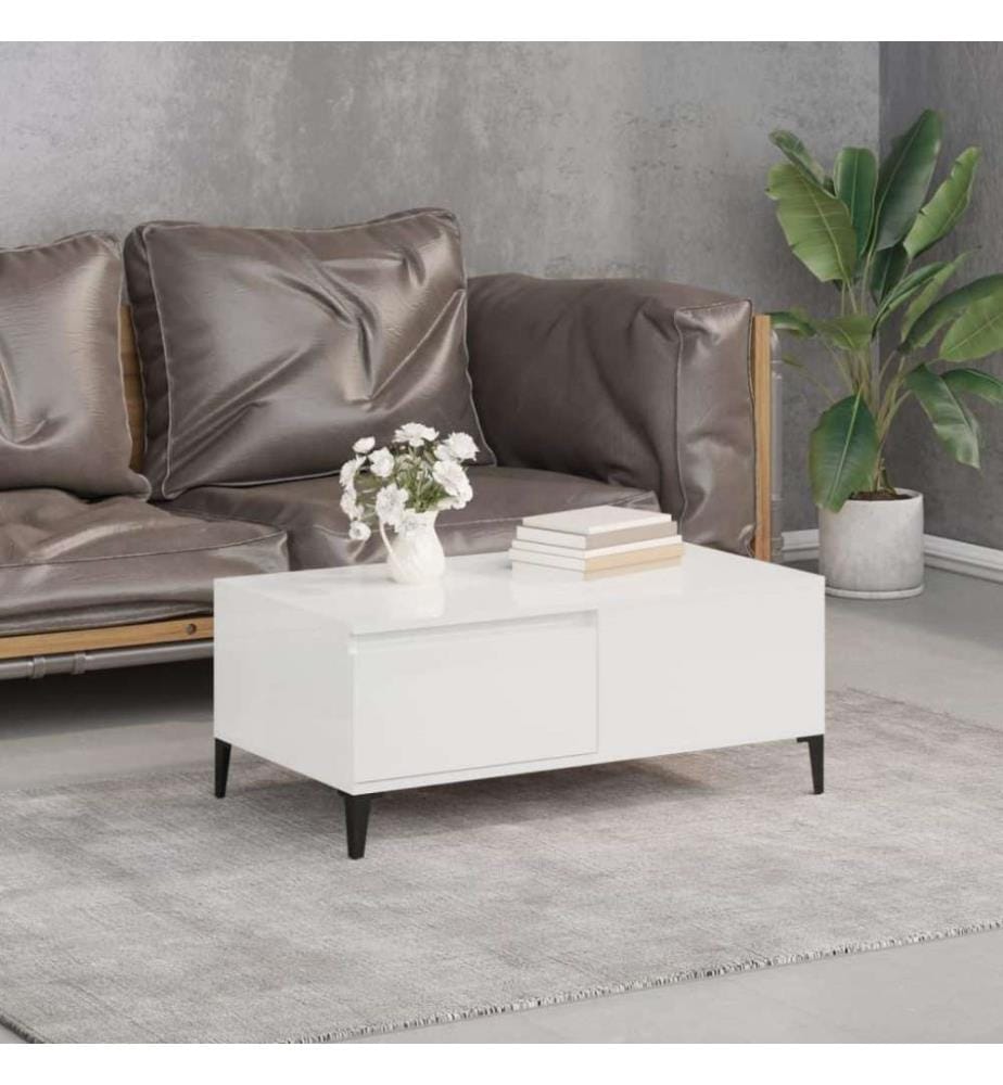 Couchtisch Hochglanz-Weiss 90x50x36,5 cm Holzwerkstoff