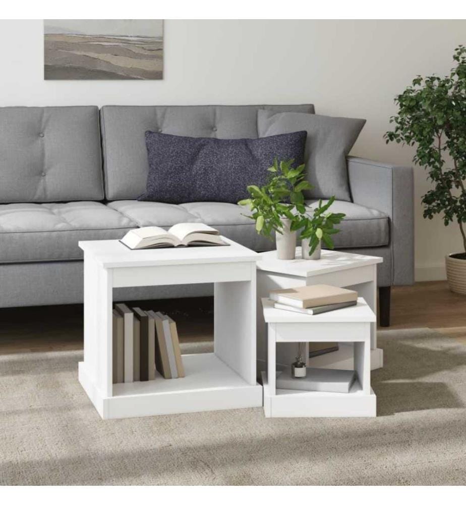 Satztische 3 Stk. Weiss Holzwerkstoff