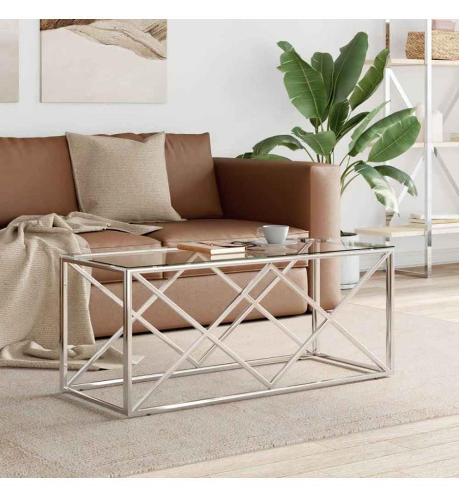 Table basse 110x45x45 cm acier inoxydable et verre