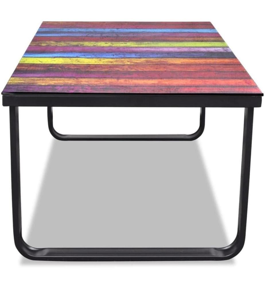 Table basse avec impression d'arc-en-ciel Dessus en verre