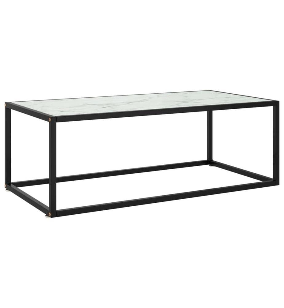 Couchtisch Schwarz mit Weissem Glas in Marmor-Optik 100x50x35 cm