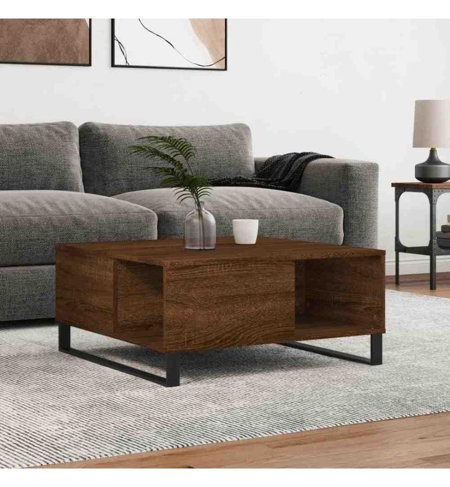 Table basse chêne marron 80x80x36,5 cm bois d'ingénierie