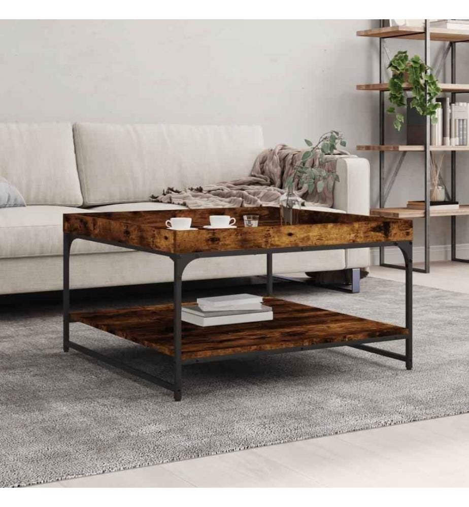 Couchtisch Räuchereiche 80x80x45 cm Holzwerkstoff und Eisen