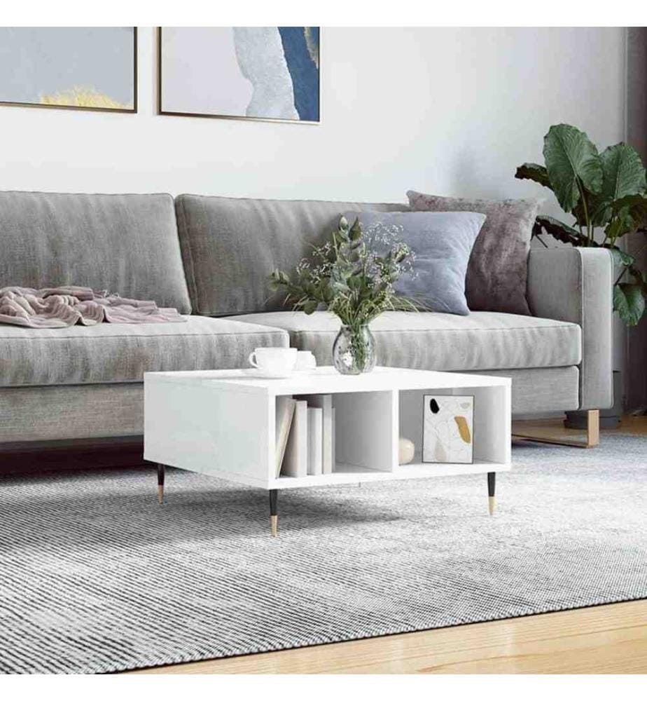 Couchtisch Hochglanz-Weiss 60x60x30 cm Holzwerkstoff