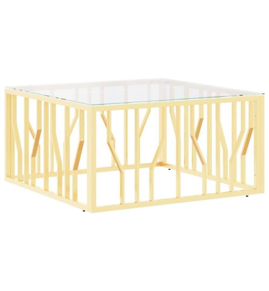 Table basse doré 80x80x40 cm acier inoxydable et verre