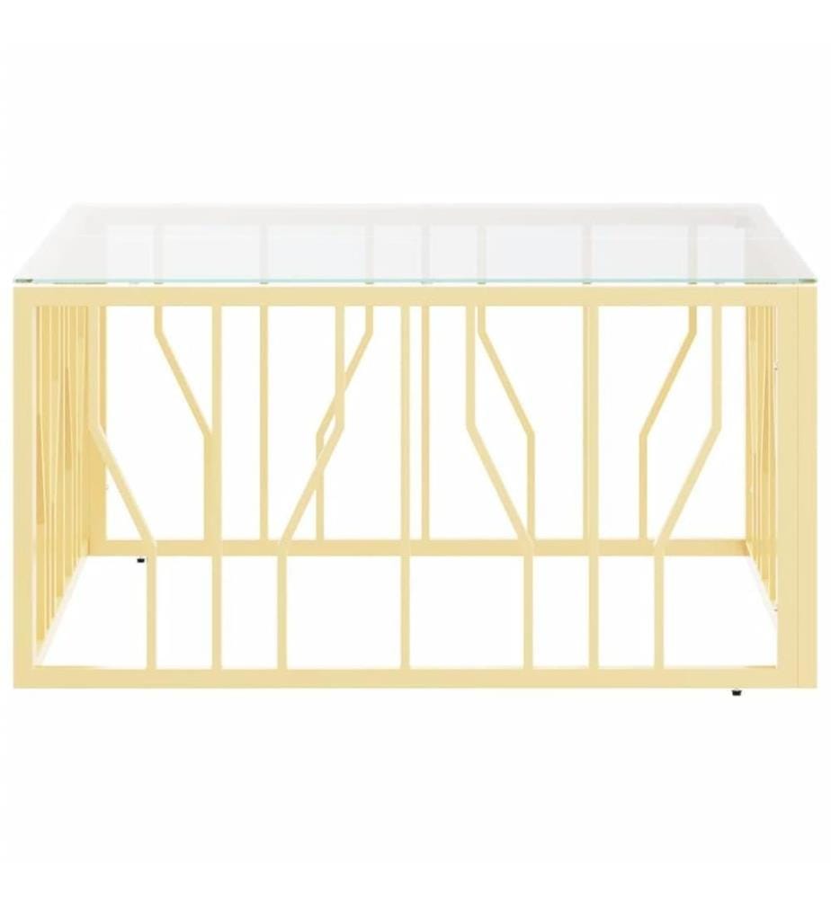 Table basse doré 80x80x40 cm acier inoxydable et verre