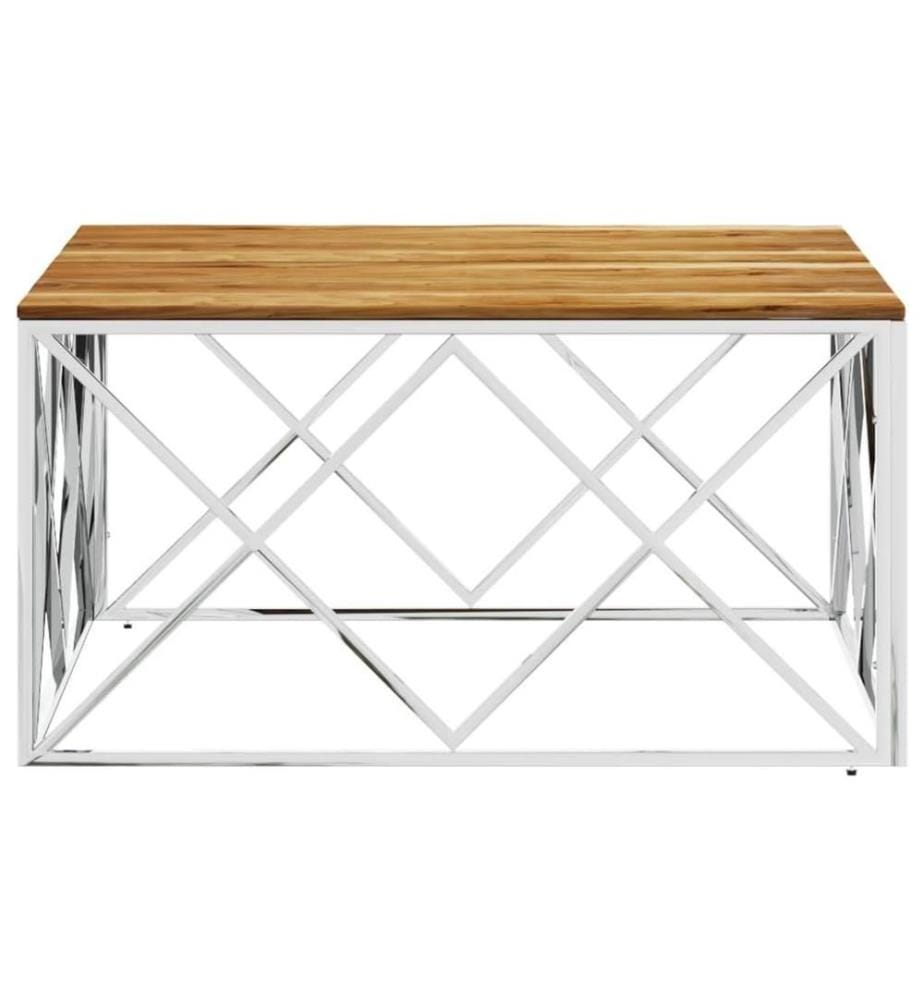 Table basse argenté acier inoxydable et bois massif d'acacia