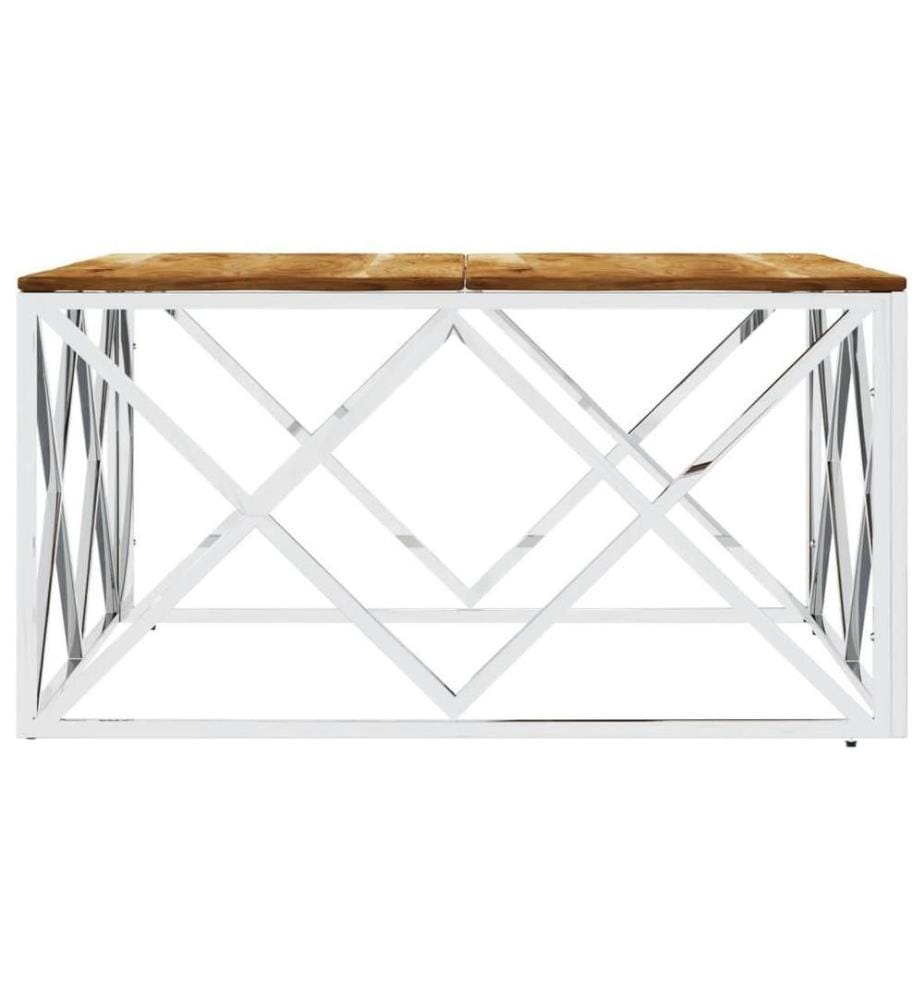 Table basse argenté acier inoxydable et bois massif d'acacia