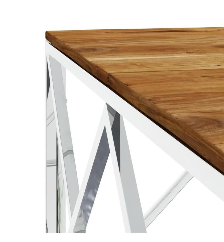 Table basse argenté acier inoxydable et bois massif d'acacia
