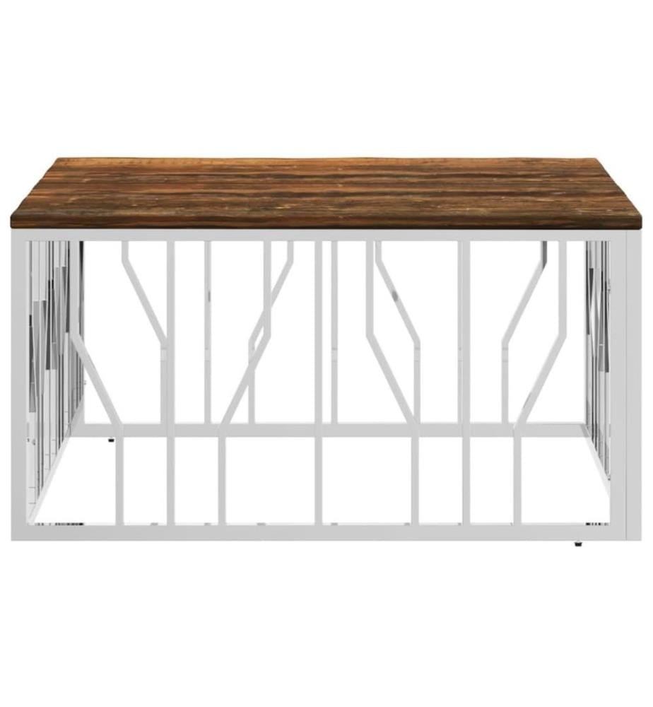 Table basse argenté acier inoxydable/bois massif récupération