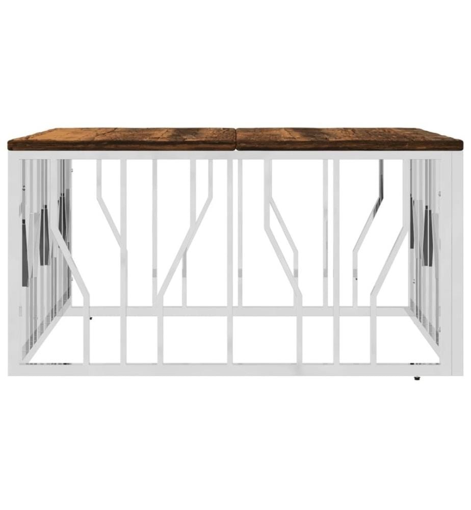 Table basse argenté acier inoxydable/bois massif récupération