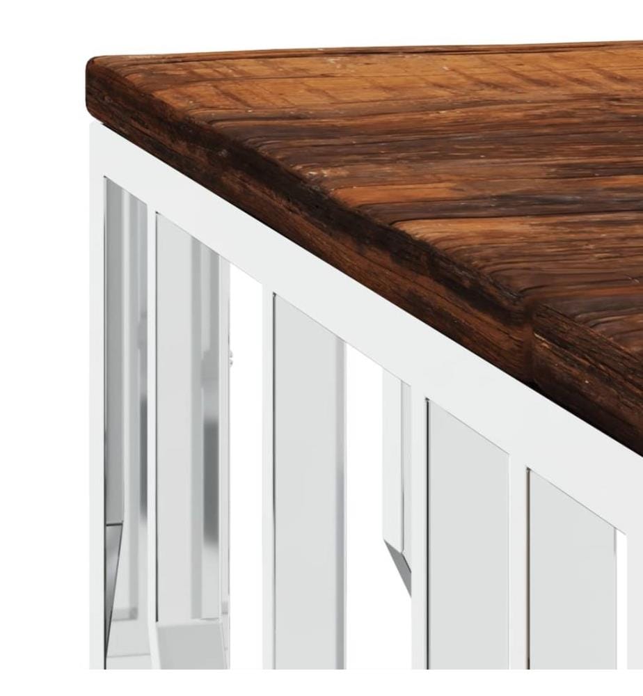 Table basse argenté acier inoxydable/bois massif récupération