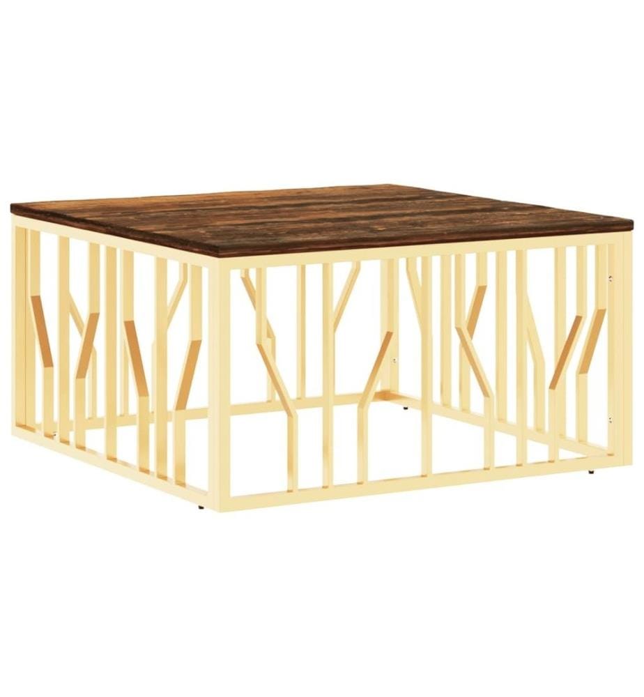 Couchtisch Golden Edelstahl und Altholz Massiv