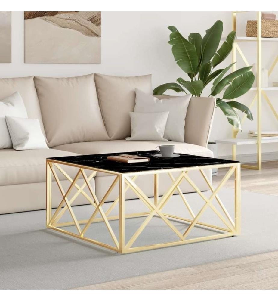 Couchtisch Golden 80x80x40 cm Edelstahl und Glas