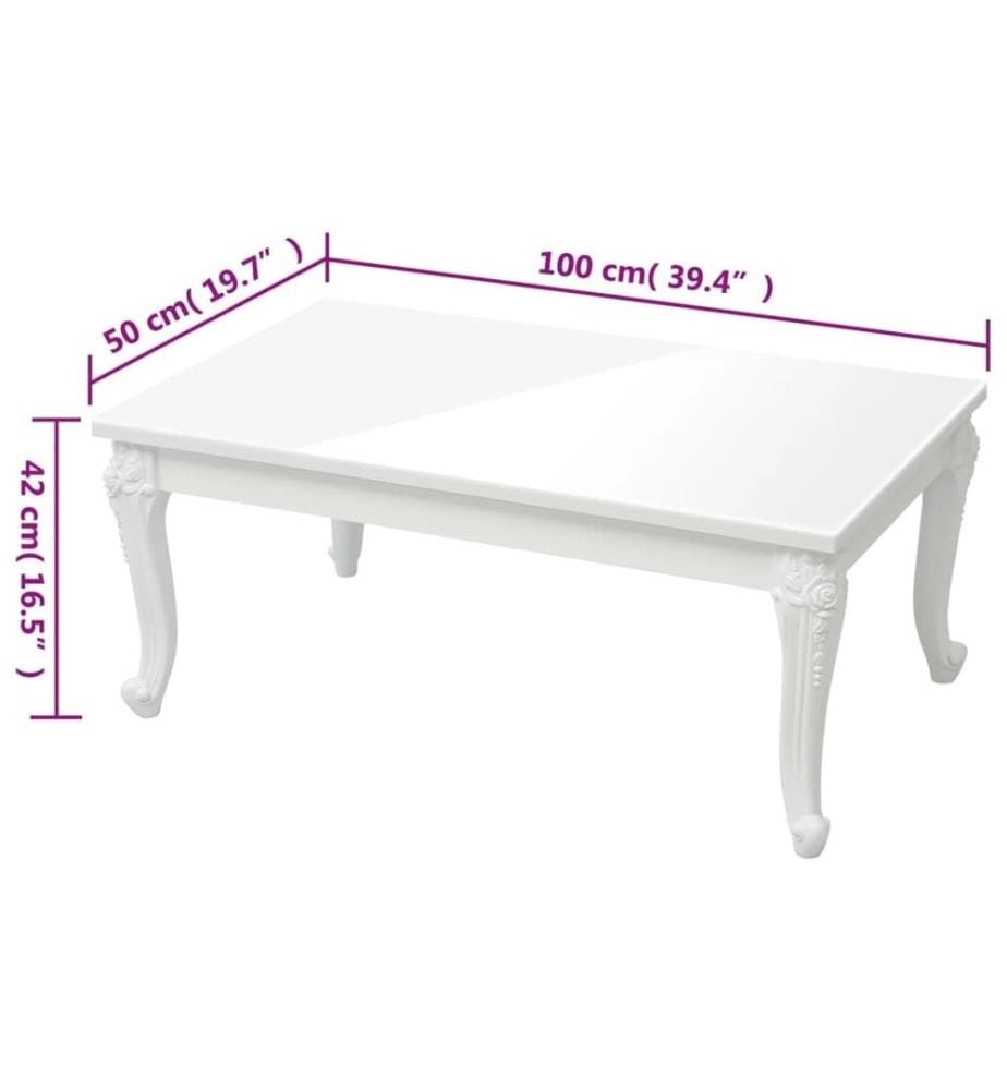 Couchtisch Hochglanz-Weiss 100x50x42 cm Holzwerkstoff