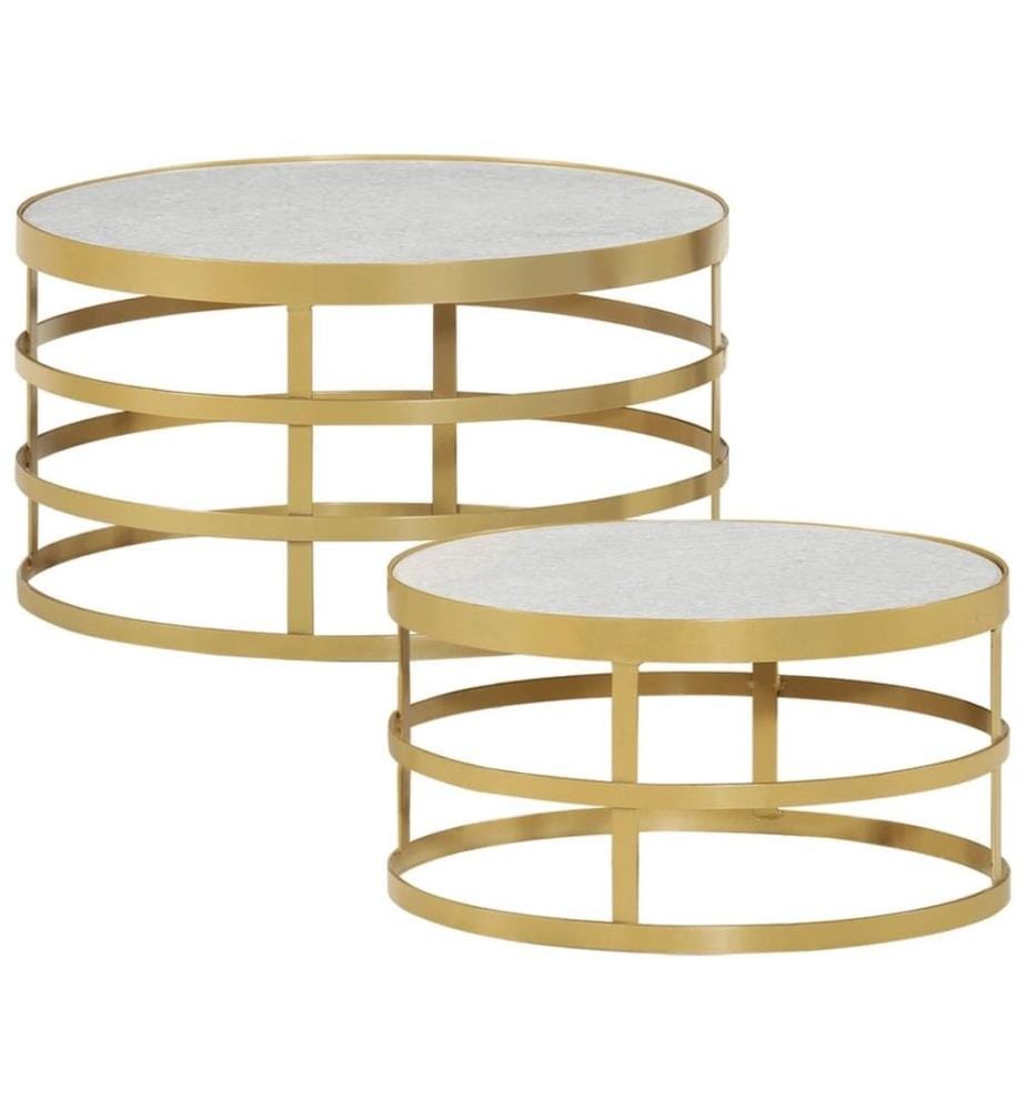 Ensemble de table basse 2 pcs Marbre Laiton et blanc