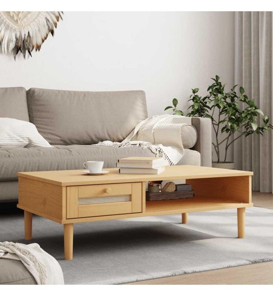 Couchtisch SENJA Rattan-Optik Braun 100x55x33 cm Kiefernholz