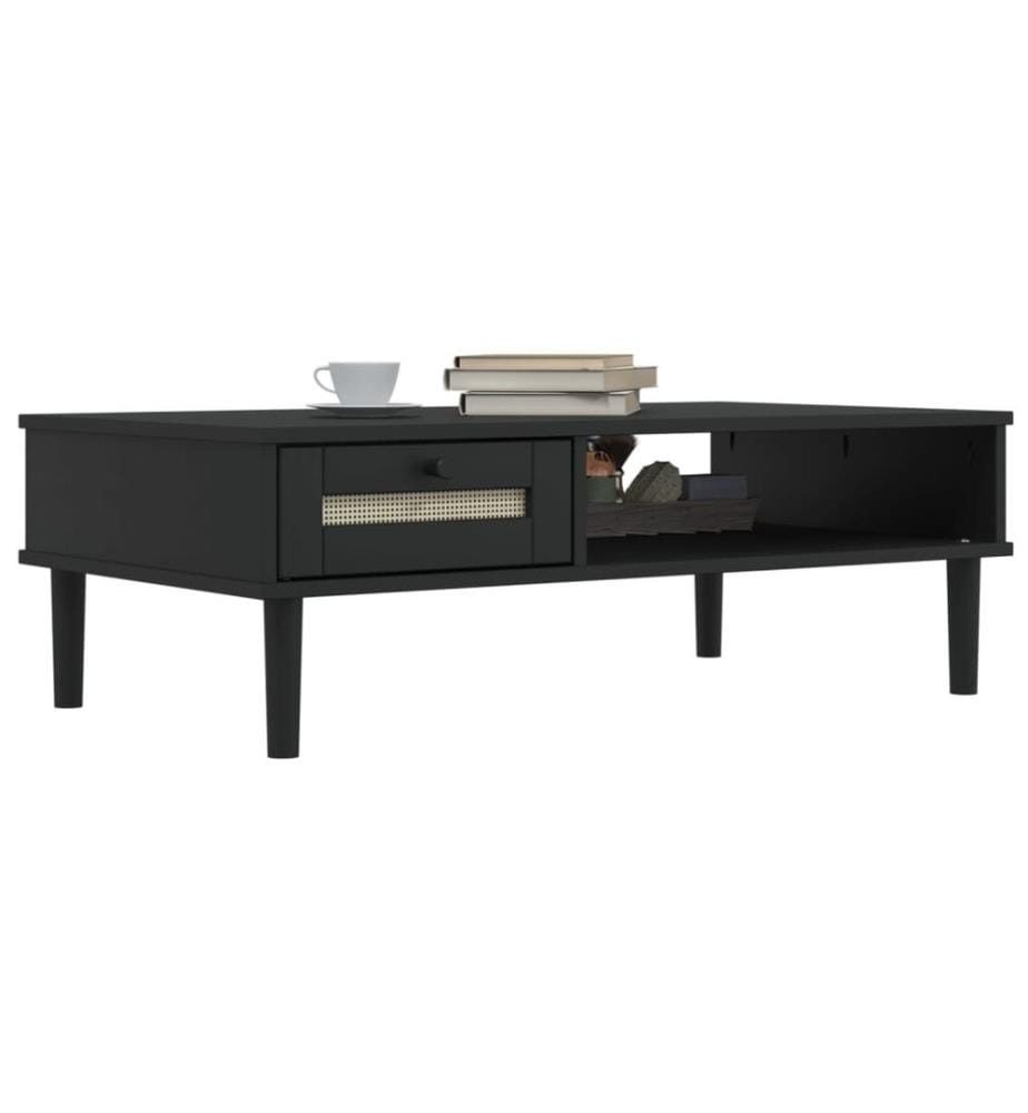 Table basse SENJA aspect rotin noir 100x55x33 cm bois massif