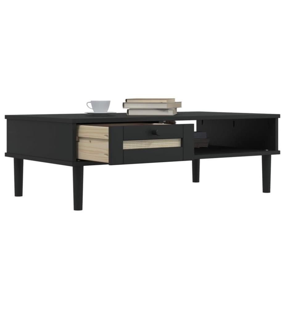 Table basse SENJA aspect rotin noir 100x55x33 cm bois massif