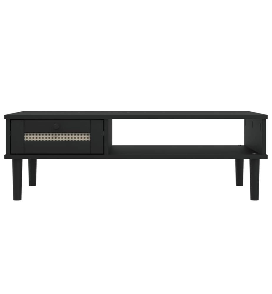 Table basse SENJA aspect rotin noir 100x55x33 cm bois massif