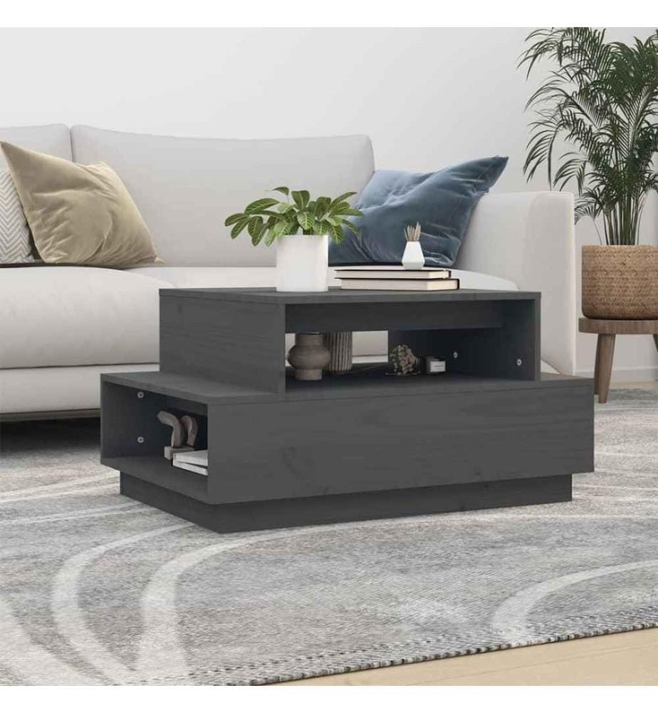 Couchtisch Grau 80x55x40,5 cm Massivholz Kiefer
