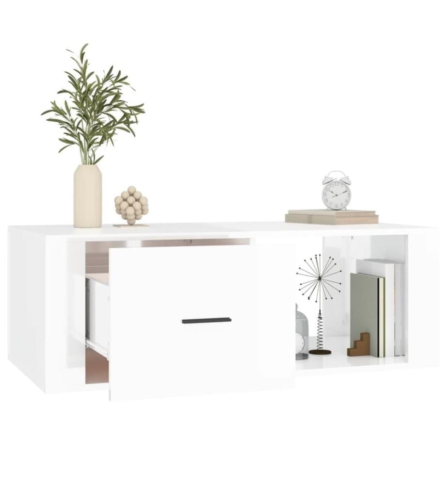 Table basse Blanc brillant 100x50,5x35 cm Bois d'ingénierie