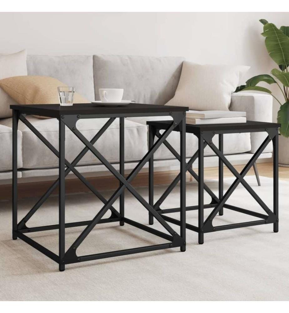 Tables basses gigognes 2 pcs noir bois d'ingénierie