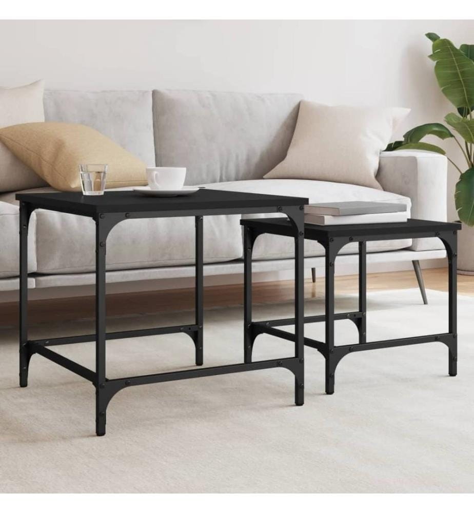 Tables basses gigognes 2 pcs noir bois d'ingénierie