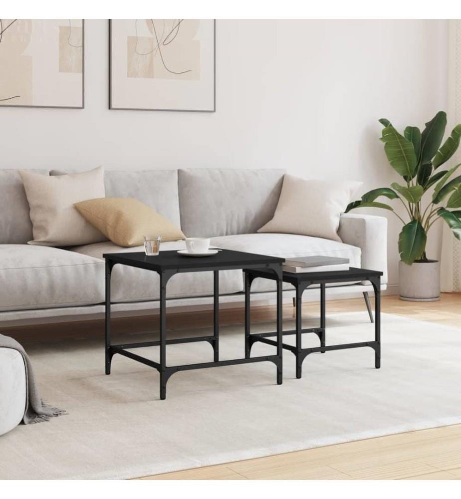 Tables basses gigognes 2 pcs noir bois d'ingénierie