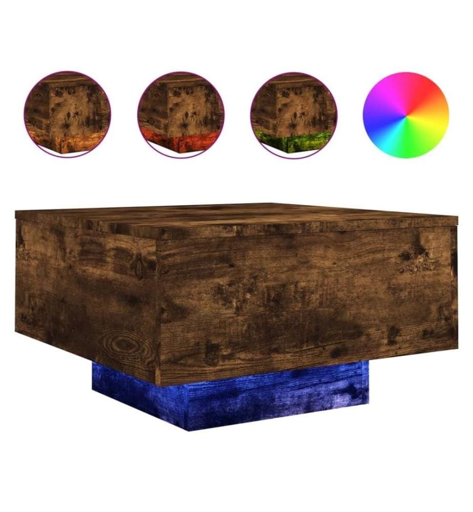Couchtisch mit LED-Leuchten Räuchereiche 55x55x31 cm