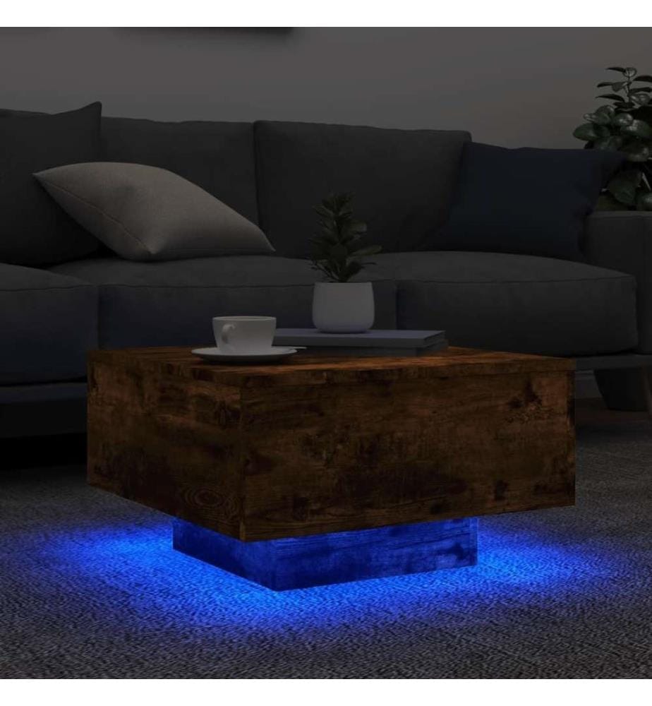 Couchtisch mit LED-Leuchten Räuchereiche 55x55x31 cm