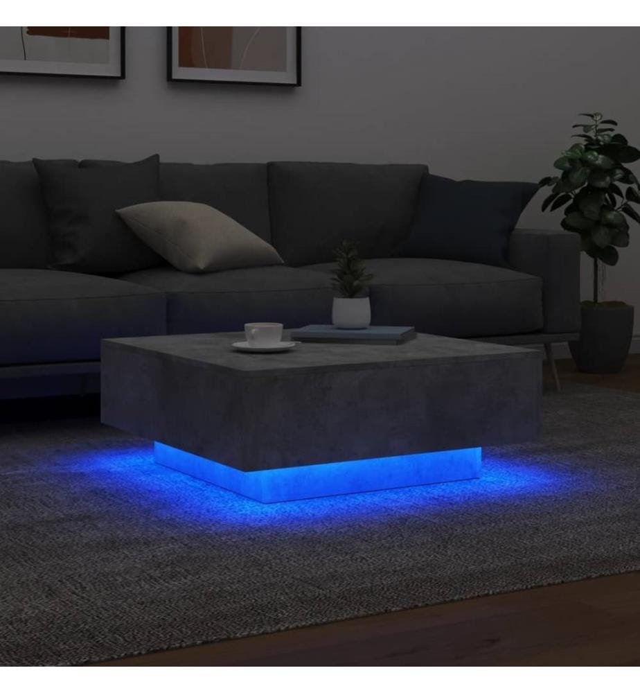 Couchtisch mit LED-Leuchten Betongrau 80x80x31 cm