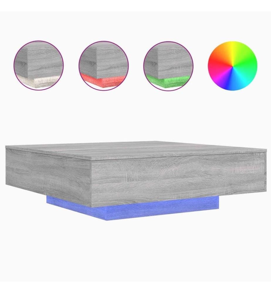 Couchtisch mit LED-Leuchten Grau Sonoma 100x100x31 cm