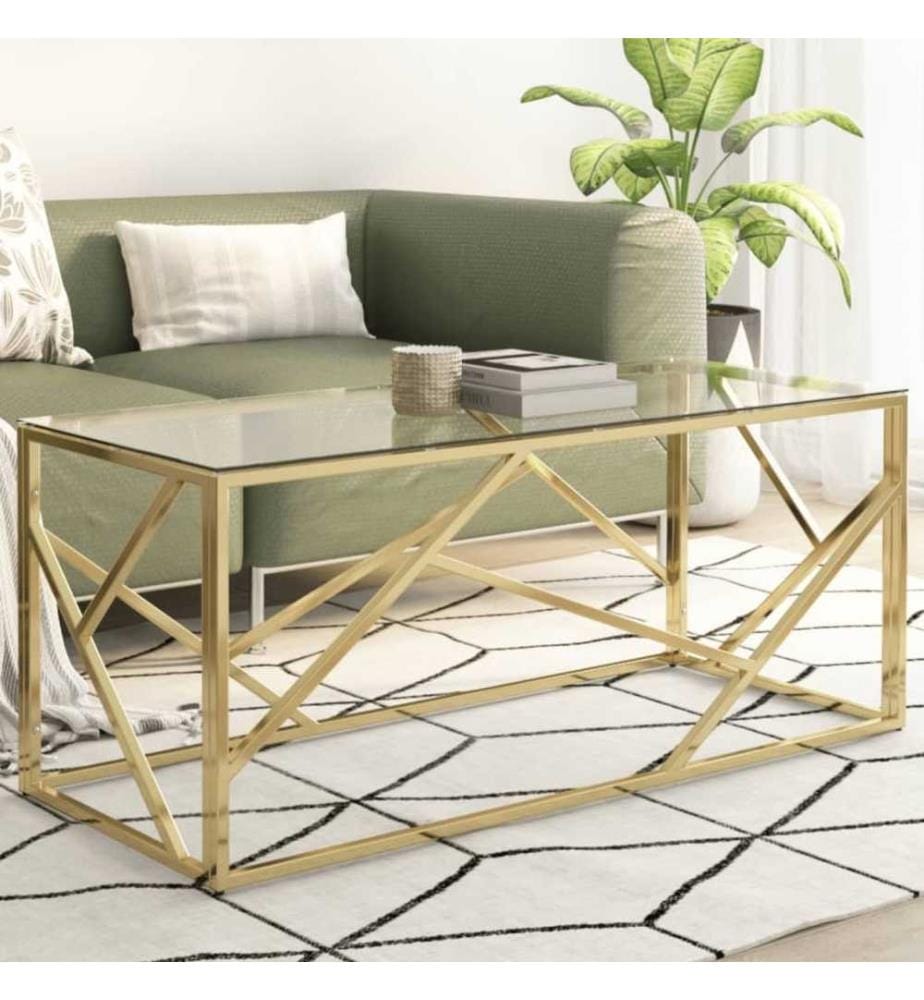 Couchtisch Golden Edelstahl und Hartglas