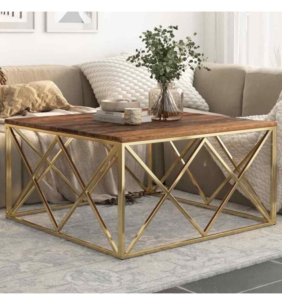 Couchtisch Golden Edelstahl und Massivholz