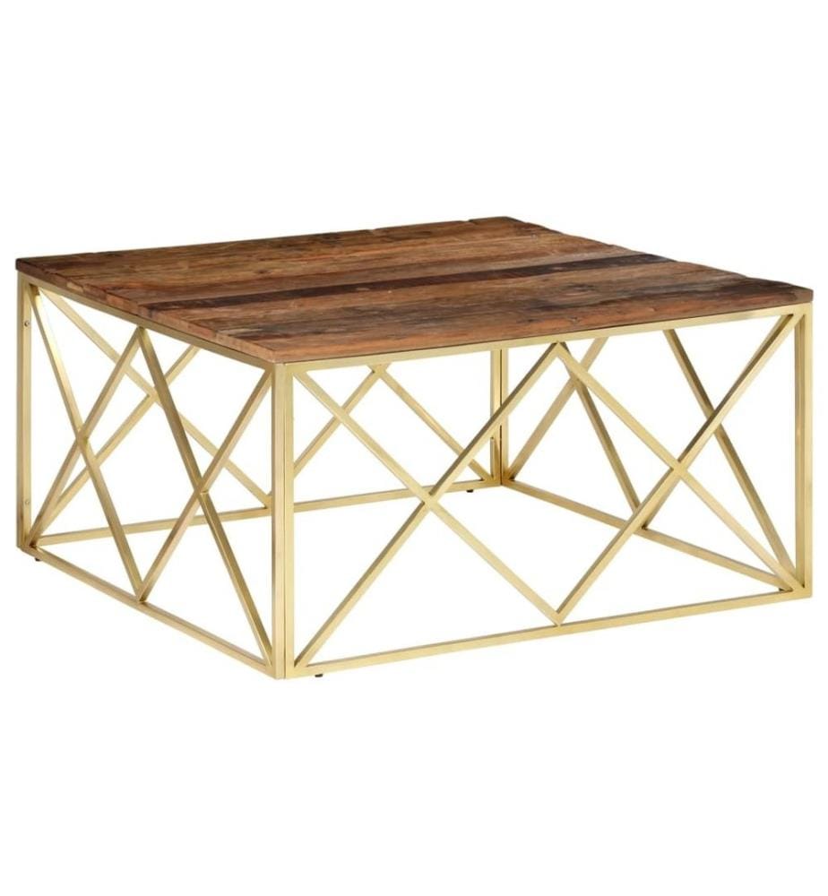 Couchtisch Golden Edelstahl und Massivholz