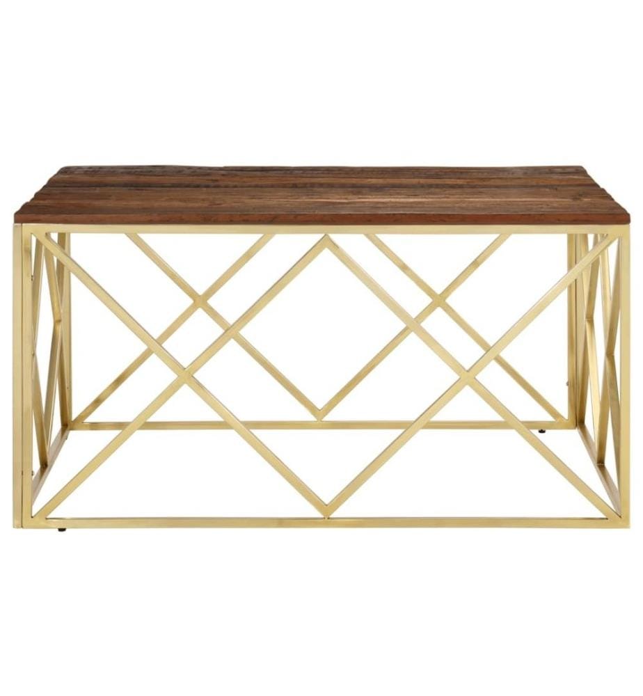 Couchtisch Golden Edelstahl und Massivholz
