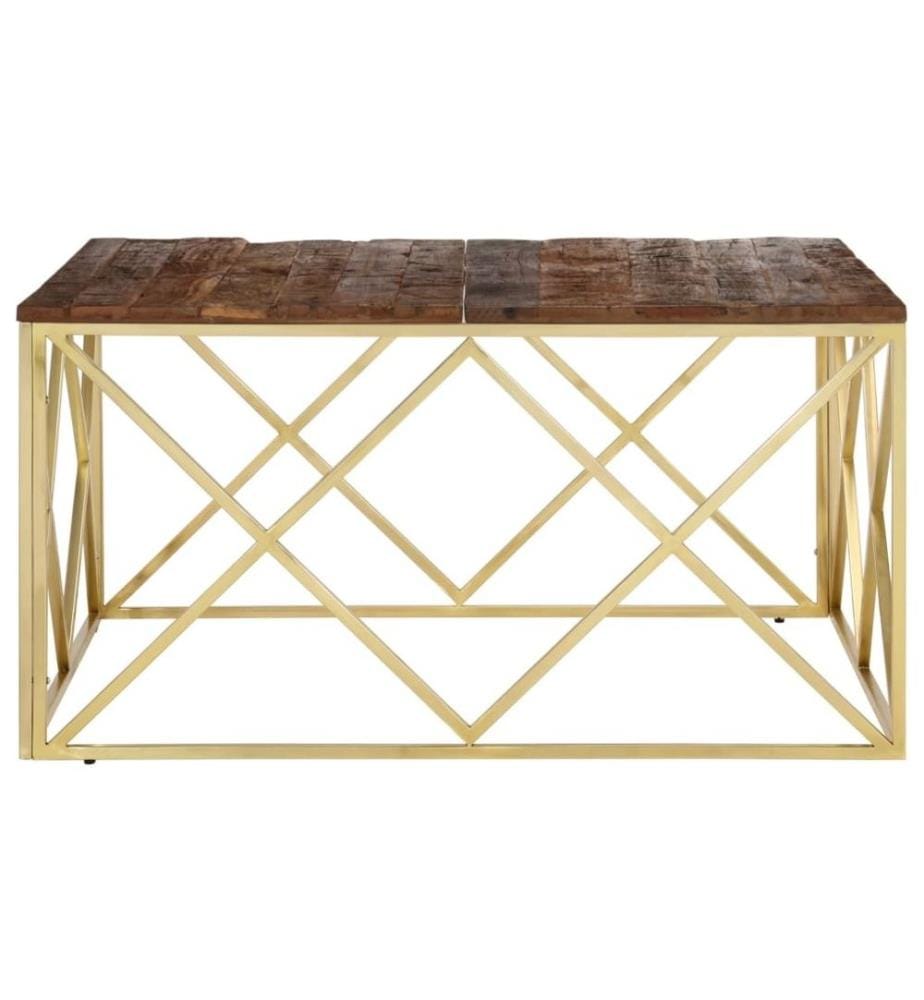 Couchtisch Golden Edelstahl und Massivholz