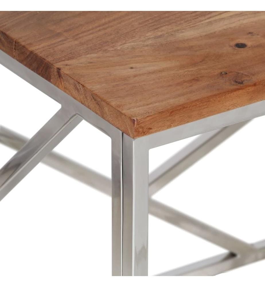 Couchtisch Silbern Edelstahl und Massivholz Akazie
