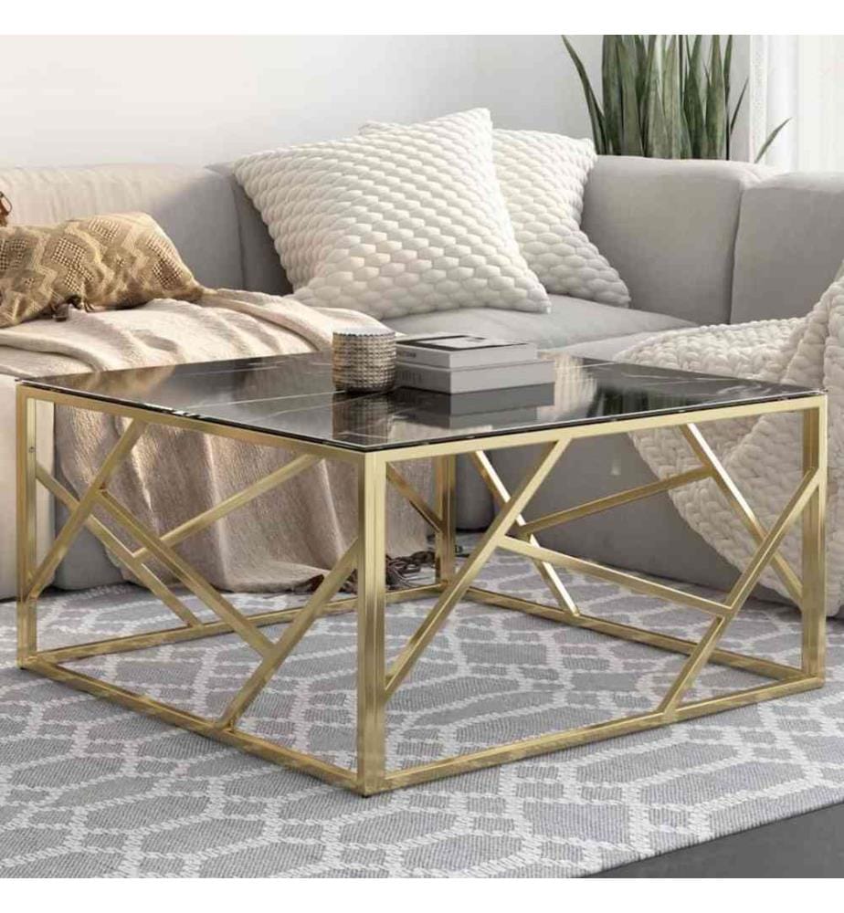 Table basse doré acier inoxydable et verre trempé