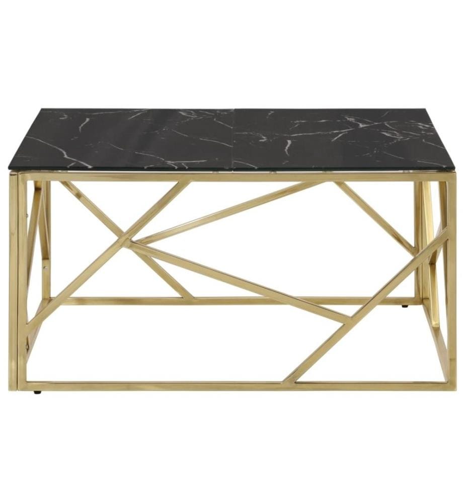 Table basse doré acier inoxydable et verre trempé
