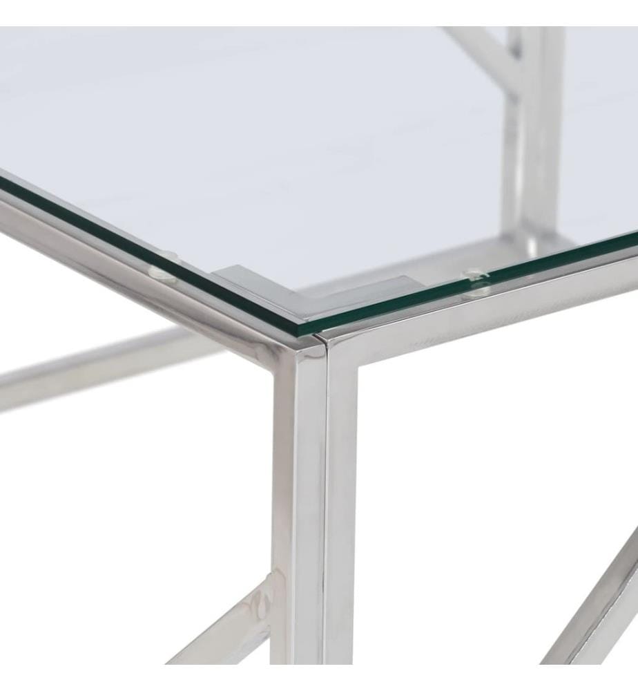 Couchtisch Silbern Edelstahl und Hartglas
