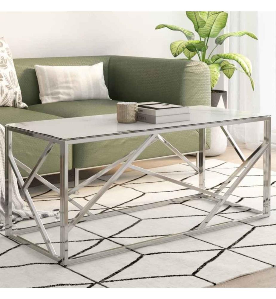 Table basse argenté acier inoxydable et verre trempé