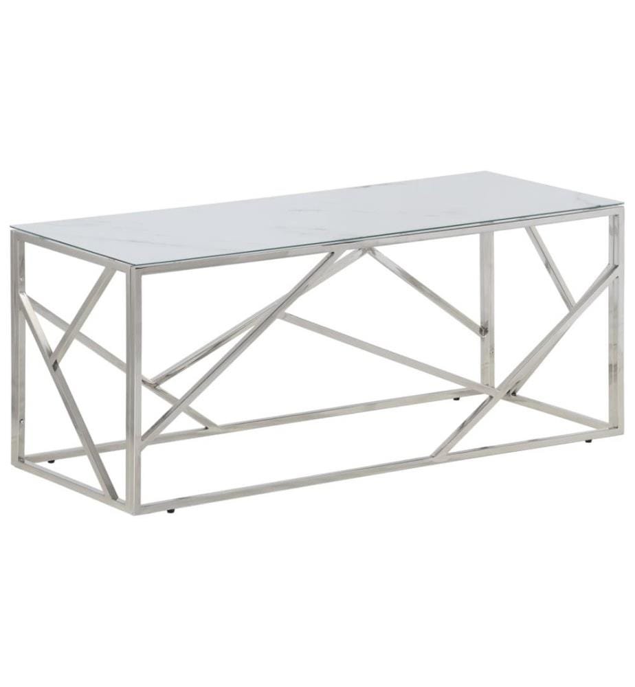 Table basse argenté acier inoxydable et verre trempé