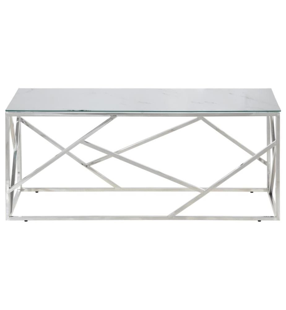 Table basse argenté acier inoxydable et verre trempé